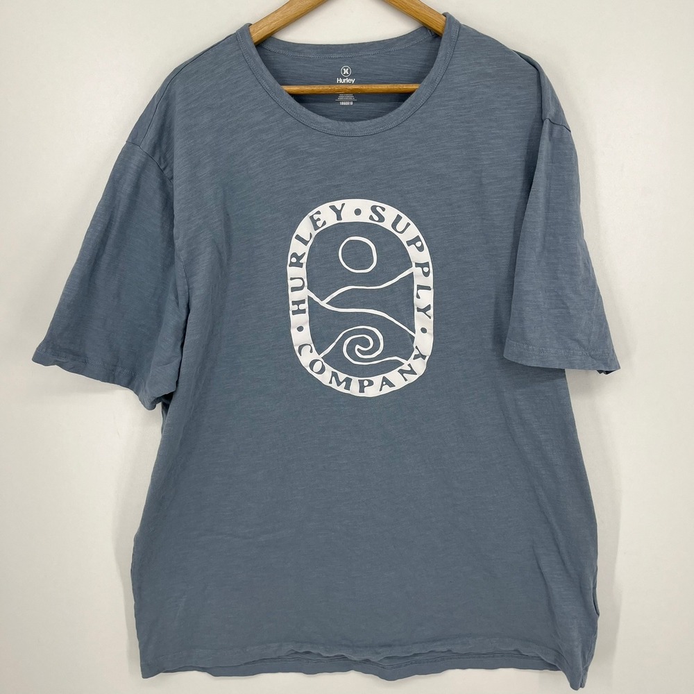 Hurley Supply Company Mens 2XL Blue Slub Cotton Graphic T-Shirt Surf